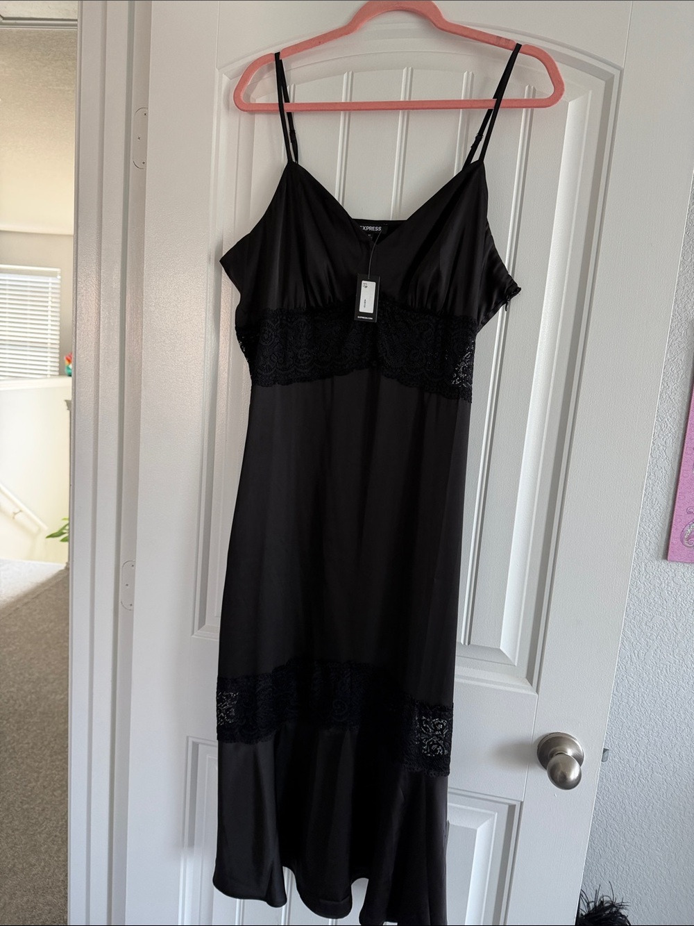 Express Black Lace-Trim Long Slip Dress